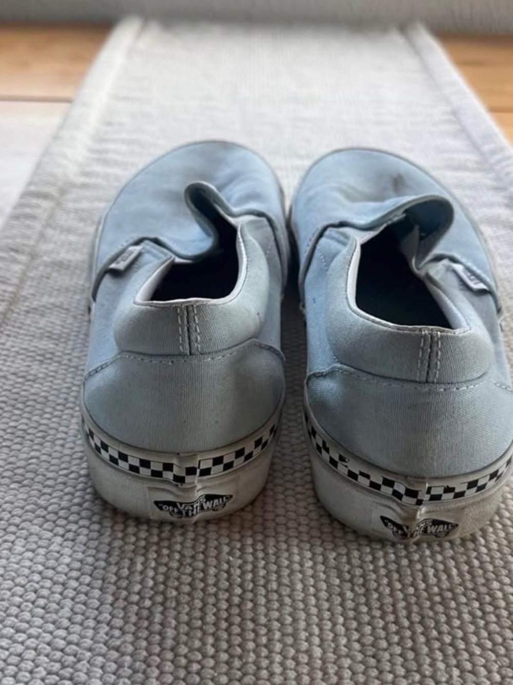 Vans Light Blue Slip-On Sneakers with Checkerboard Stripe - Picture 3 of 4